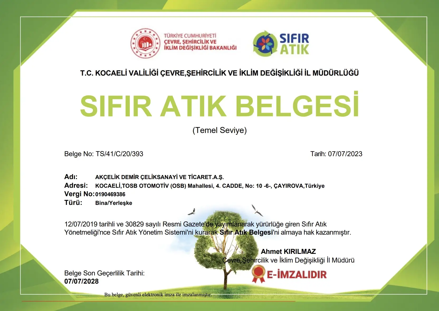 sıfır atık belgesi