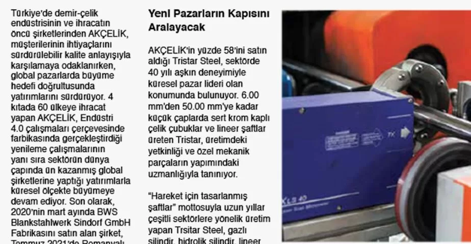 AKÇELİK, Tristar Steel Yatırımlarıyla Yurt Dışında Büyüyor